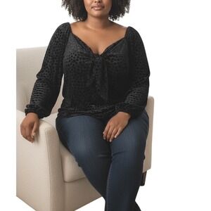 White Birch Black Velvet‎ Dot Tie Neck Semi Sheer Blouse XL-Whimsygoth NEW
